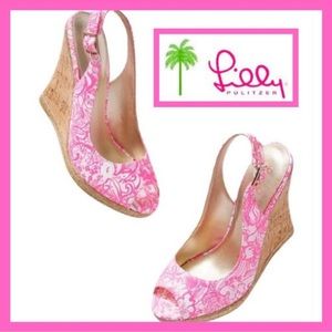 Lily Pulitzer Krisie Pink Tropics Wedges 8.5